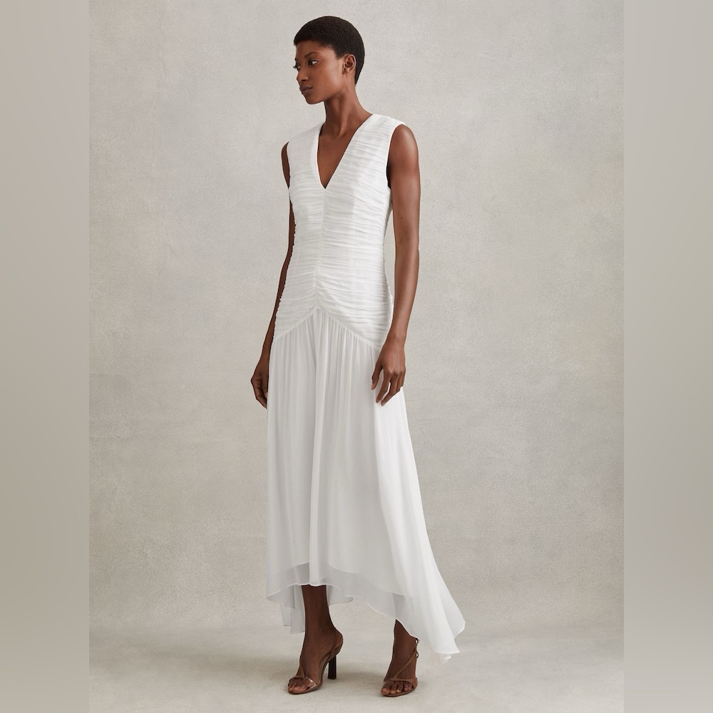 Reiss Saffy Ruched Bodycon midi dress Brand New